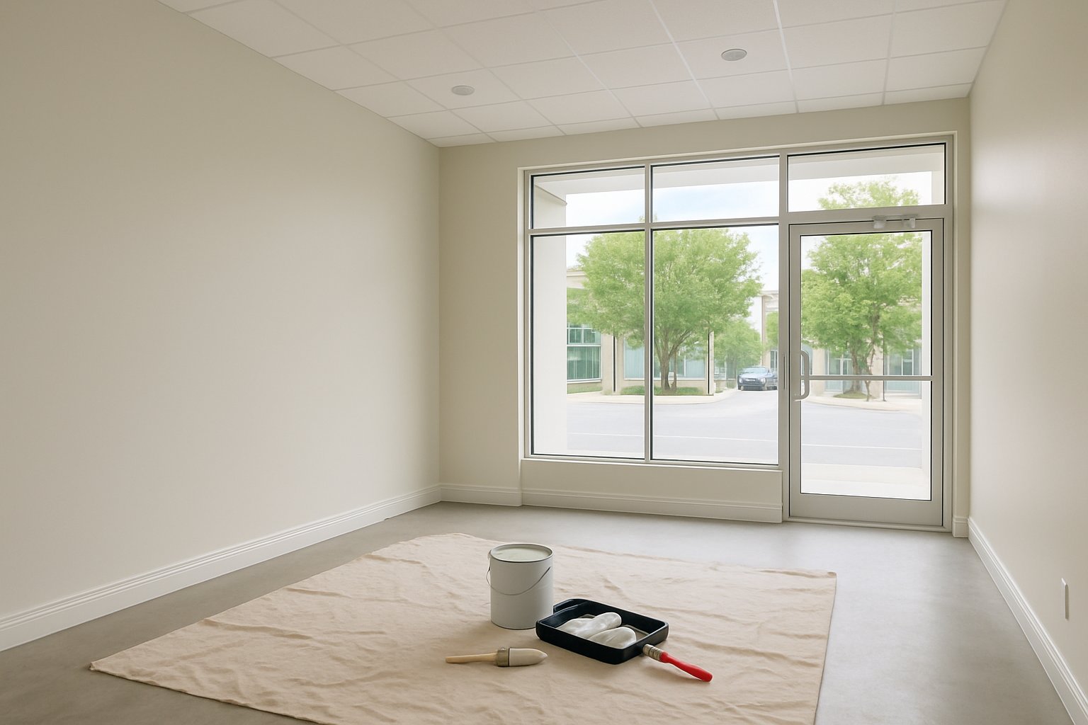 Commercial space painting with rollers